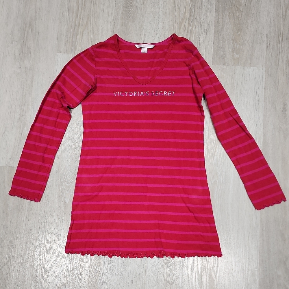 Victoria's Secret Hot Pink & Pink Striped Long Sleeve Nightshirt